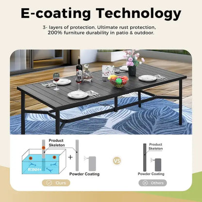 MAISON ARTS Extra Large Metal Patio Dining Table Steel Rectangular Outdoor Table for 8 Person
