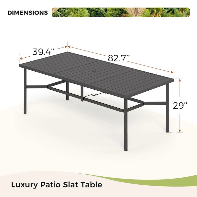 MAISON ARTS Extra Large Metal Patio Dining Table Steel Rectangular Outdoor Table for 8 Person