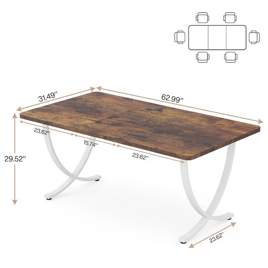 63 Inch Rustic Rectangular Dining Table for 4 to 6