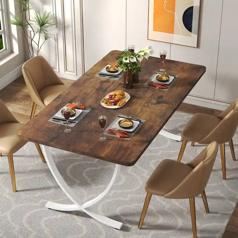 63 Inch Rustic Rectangular Dining Table for 4 to 6